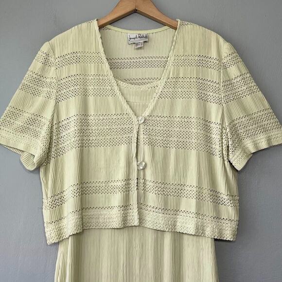 Vintage Joseph Ribkoff Size 12 Ivory Stretch Maxi Dress Jacket Set Artsy Chic - Picture 1 of 9